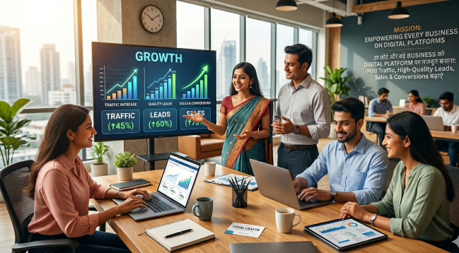 "Business Fastup की प्रोफेशनल टीम डेटा-संचालित रणनीतियों के माध्यम से बिज़नेस ग्रोथ पर चर्चा करते हुए।